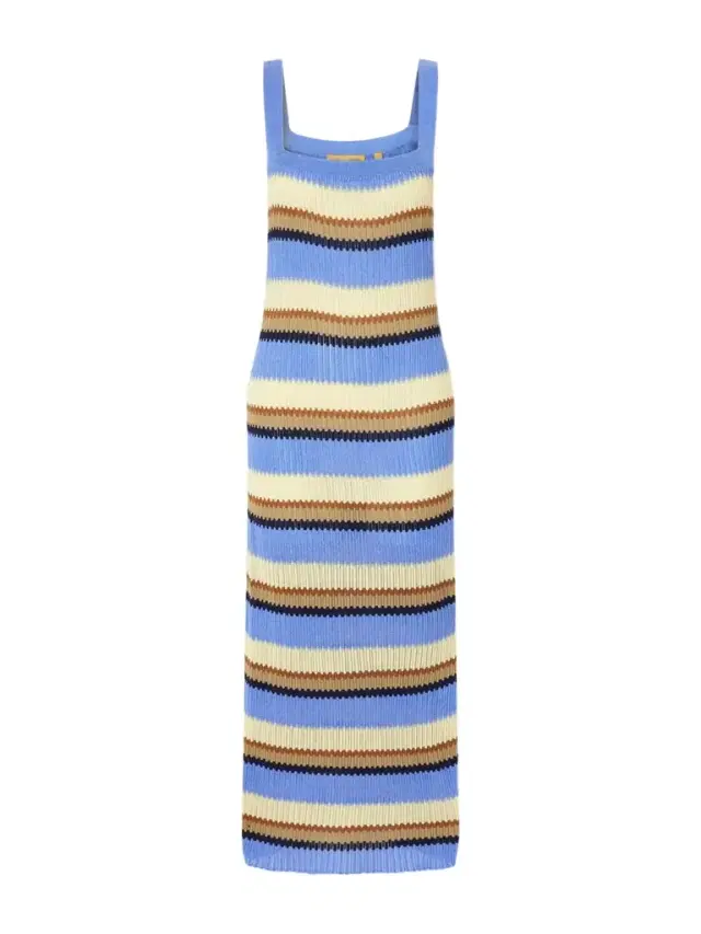 Guest In Residence Palazzo Striped Ribbed Silk And Linen-blend Midi Dress