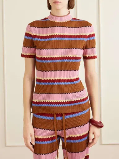 Guest In Residence Palazzo Striped Ribbed Silk And Linen-blend Top | Thumbnail 3 Guest In Residence Palazzo Striped Ribbed Silk And Linen-blend Top | Thumbnail 3