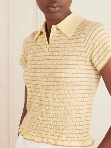 Guest In Residence Smocked Ruffled Striped Cashmere-blend Polo Sweater | Thumbnail 4 Guest In Residence Smocked Ruffled Striped Cashmere-blend Polo Sweater | Thumbnail 4