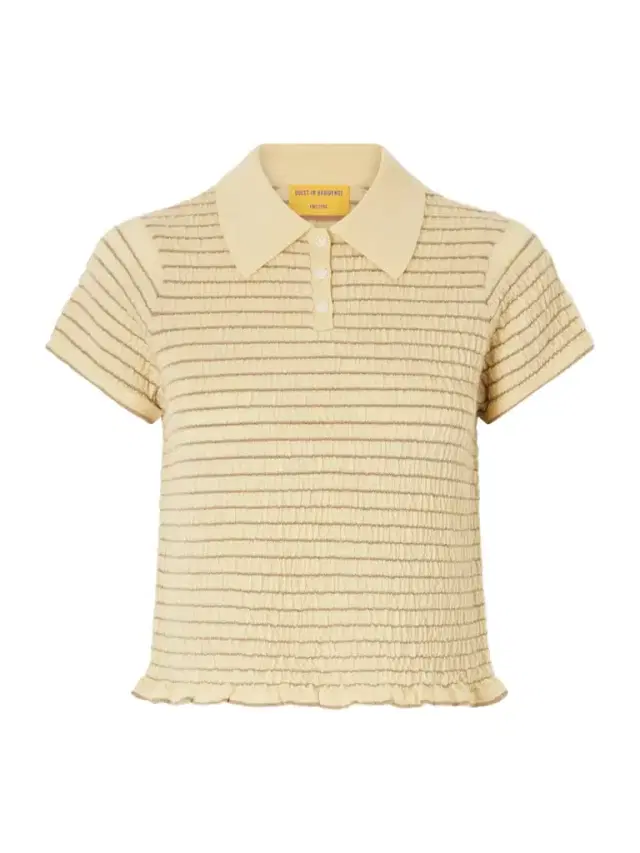 Guest In Residence Smocked Ruffled Striped Cashmere-blend Polo Sweater