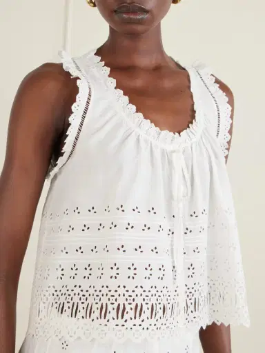 DÔEN Toussine Gatehred Broderie Anglaise Cotton Top | Thumbnail 4