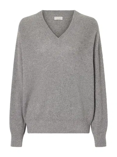 Brunello Cucinelli Ribbed-knit Metallic Cashmere-blend Sweater | Thumbnail 1 Brunello Cucinelli Ribbed-knit Metallic Cashmere-blend Sweater | Thumbnail 1