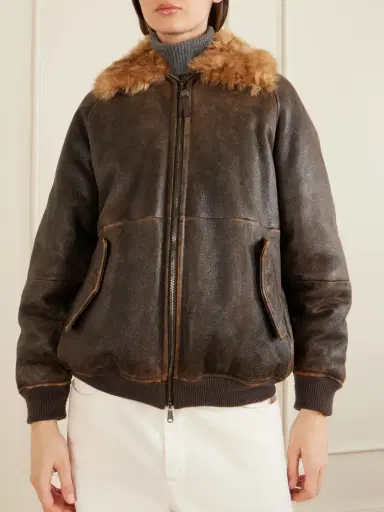 Brunello Cucinelli Shearling-trimmed Leather Jacket | Thumbnail 3