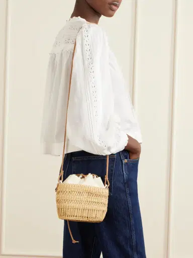 MUUÑ Minette Leather-trimmed Raffia Shoulder Bag | Thumbnail 2 MUUÑ Minette Leather-trimmed Raffia Shoulder Bag | Thumbnail 2