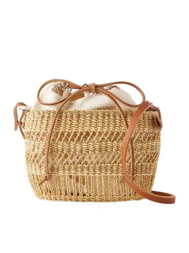 MUUÑ Minette Leather-trimmed Raffia Shoulder Bag | Thumbnail 1 MUUÑ Minette Leather-trimmed Raffia Shoulder Bag | Thumbnail 1