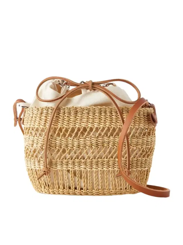 MUUÑ Minette Leather-trimmed Raffia Shoulder Bag