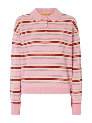 Guest In Residence Collegiate Striped Cashmere Polo Sweater | Thumbnail 1 Guest In Residence Collegiate Striped Cashmere Polo Sweater | Thumbnail 1