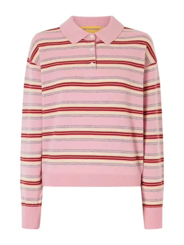 Guest In Residence Collegiate Striped Cashmere Polo Sweater
