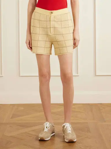 Guest In Residence Checked Knitted Cashmere And Linen-blend Shorts | Thumbnail 3 Guest In Residence Checked Knitted Cashmere And Linen-blend Shorts | Thumbnail 3