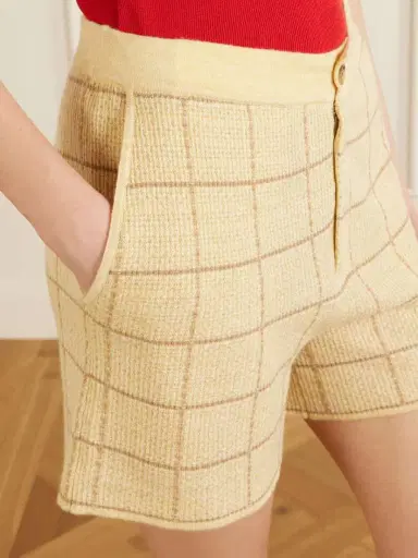Guest In Residence Checked Knitted Cashmere And Linen-blend Shorts | Thumbnail 5 Guest In Residence Checked Knitted Cashmere And Linen-blend Shorts | Thumbnail 5