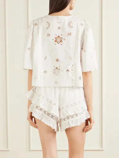 Sea Gardener Broderie Anglaise Cotton And Linen-blend Blouse | Thumbnail 3 Sea Gardener Broderie Anglaise Cotton And Linen-blend Blouse | Thumbnail 3