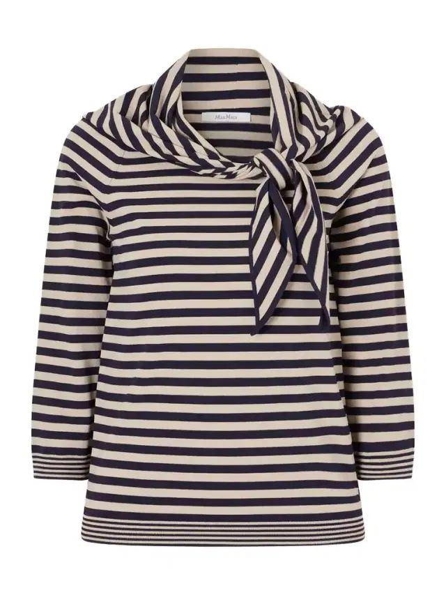 Tie-detailed Striped Jersey Sweater