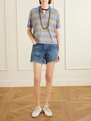 Guest In Residence Striped Cotton And Cashmere-blend Polo T-shirt | Thumbnail 2