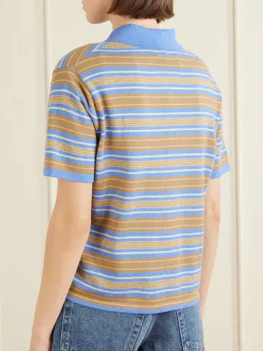 Guest In Residence Striped Cotton And Cashmere-blend Polo T-shirt | Thumbnail 4