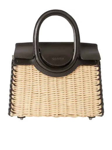 Staud Maude Mini Leather-trimmed Raffia Tote | Thumbnail 1 Staud Maude Mini Leather-trimmed Raffia Tote | Thumbnail 1