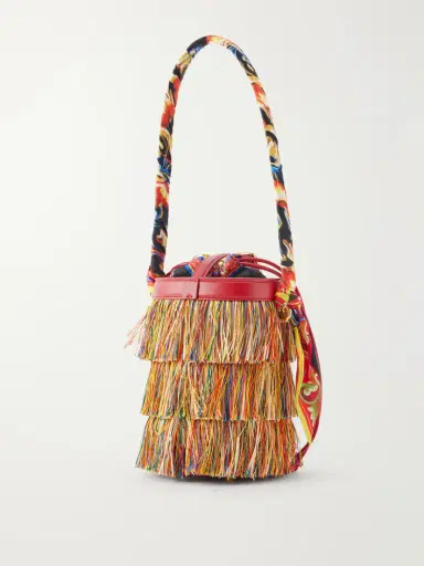 Dolce & Gabbana Capri Fringed Leather And Twill-trimmed Raffia Bucket Bag | Thumbnail 4 Dolce & Gabbana Capri Fringed Leather And Twill-trimmed Raffia Bucket Bag | Thumbnail 4
