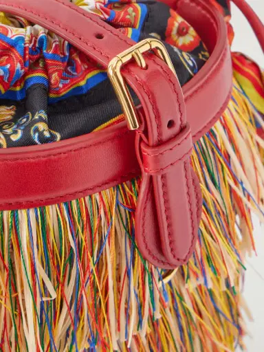 Dolce & Gabbana Capri Fringed Leather And Twill-trimmed Raffia Bucket Bag | Thumbnail 5 Dolce & Gabbana Capri Fringed Leather And Twill-trimmed Raffia Bucket Bag | Thumbnail 5