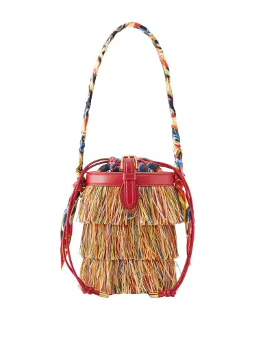 Dolce & Gabbana Capri Fringed Leather And Twill-trimmed Raffia Bucket Bag | Thumbnail 1 Dolce & Gabbana Capri Fringed Leather And Twill-trimmed Raffia Bucket Bag | Thumbnail 1