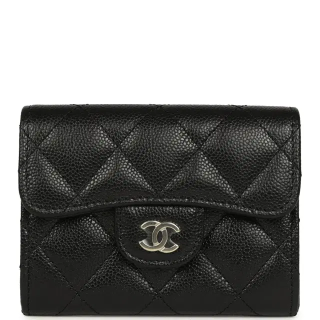 Chanel Classic Card Holder Wallet Black Shiny Caviar Light Gold Hardware