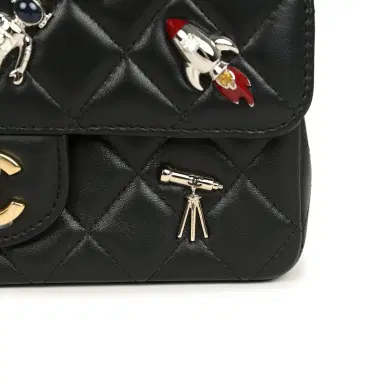 Chanel Chanel Mini Classic "Space Charms" Rectangular Flap Bag Black Lambskin Gold Hardware | Thumbnail 11 Chanel Chanel Mini Classic "Space Charms" Rectangular Flap Bag Black Lambskin Gold Hardware | Thumbnail 11