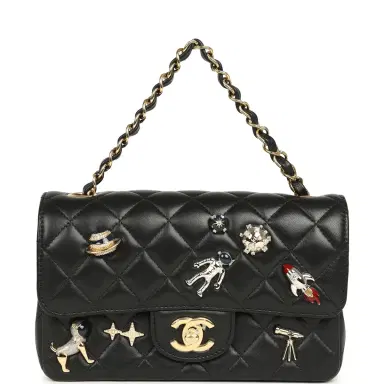 Chanel Chanel Mini Classic "Space Charms" Rectangular Flap Bag Black Lambskin Gold Hardware | Thumbnail 7 Chanel Chanel Mini Classic "Space Charms" Rectangular Flap Bag Black Lambskin Gold Hardware | Thumbnail 7