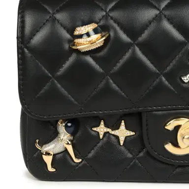 Chanel Chanel Mini Classic "Space Charms" Rectangular Flap Bag Black Lambskin Gold Hardware | Thumbnail 8 Chanel Chanel Mini Classic "Space Charms" Rectangular Flap Bag Black Lambskin Gold Hardware | Thumbnail 8