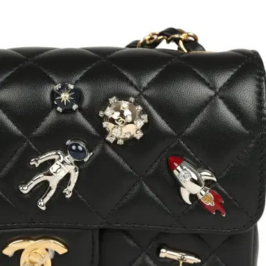 Chanel Chanel Mini Classic "Space Charms" Rectangular Flap Bag Black Lambskin Gold Hardware | Thumbnail 9 Chanel Chanel Mini Classic "Space Charms" Rectangular Flap Bag Black Lambskin Gold Hardware | Thumbnail 9