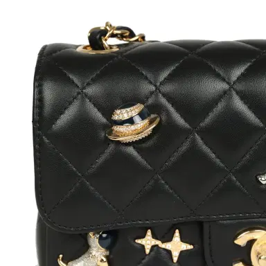 Chanel Chanel Mini Classic "Space Charms" Rectangular Flap Bag Black Lambskin Gold Hardware | Thumbnail 10 Chanel Chanel Mini Classic "Space Charms" Rectangular Flap Bag Black Lambskin Gold Hardware | Thumbnail 10