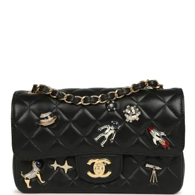 Chanel Chanel Mini Classic "Space Charms" Rectangular Flap Bag Black Lambskin Gold Hardware | Thumbnail 1 Chanel Chanel Mini Classic "Space Charms" Rectangular Flap Bag Black Lambskin Gold Hardware | Thumbnail 1
