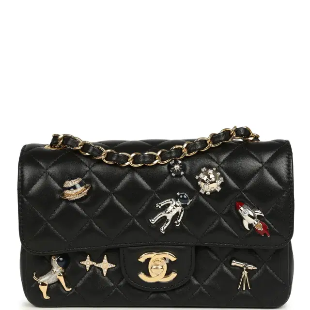 Chanel Chanel Mini Classic "Space Charms" Rectangular Flap Bag Black Lambskin Gold Hardware