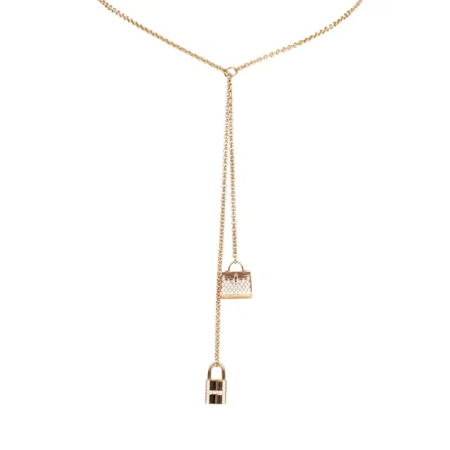 hermes Hermes Amulettes Kelly Long Necklace Diamonds 18K Rose Gold