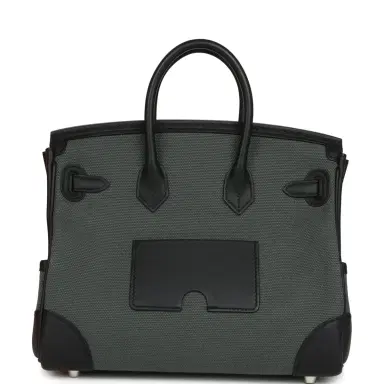 HERMÈS Hermes Birkin 25 Cargo Vert Mangrove Toile Goeland and Black Swift Palladium Hardware | Thumbnail 4