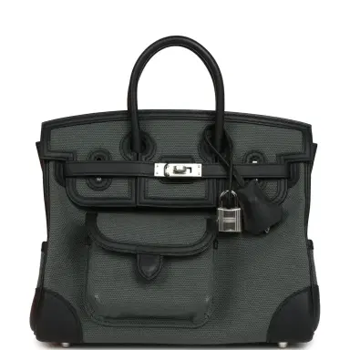 HERMÈS Hermes Birkin 25 Cargo Vert Mangrove Toile Goeland and Black Swift Palladium Hardware | Thumbnail 1