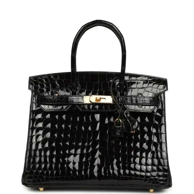 hermes Hermes Birkin 30 Black Shiny Crocodile Niloticus Gold Hardware