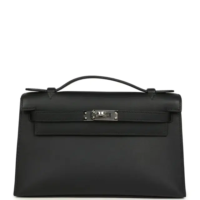hermes Hermes Kelly Pochette Black Swift Palladium Hardware