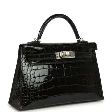 HERMÈS Hermes Kelly Sellier 20 Black Shiny Alligator Palladium Hardware | Thumbnail 2 HERMÈS Hermes Kelly Sellier 20 Black Shiny Alligator Palladium Hardware | Thumbnail 2
