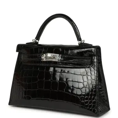 HERMÈS Hermes Kelly Sellier 20 Black Shiny Alligator Palladium Hardware | Thumbnail 5 HERMÈS Hermes Kelly Sellier 20 Black Shiny Alligator Palladium Hardware | Thumbnail 5