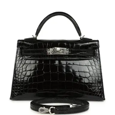 HERMÈS Hermes Kelly Sellier 20 Black Shiny Alligator Palladium Hardware | Thumbnail 1 HERMÈS Hermes Kelly Sellier 20 Black Shiny Alligator Palladium Hardware | Thumbnail 1