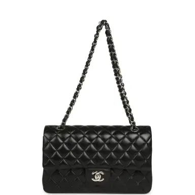 Chanel Pre-owned Chanel Medium Classic Double Flap Black Caviar Silver Hardware | Thumbnail 7