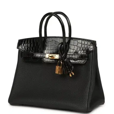 HERMÈS Pre-owned Hermes Birkin 25 Touch Black Togo and Shiny Niloticus Crocodile Touch Rose Gold Hardware | Thumbnail 5 HERMÈS Pre-owned Hermes Birkin 25 Touch Black Togo and Shiny Niloticus Crocodile Touch Rose Gold Hardware | Thumbnail 5