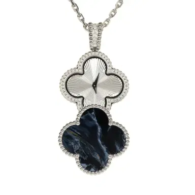 Van Cleef & Arpels Van Cleef & Arpels Alhambra Secret Pendant Watch Necklace Pietersite, Diamonds, 18K White Gold Guilloche | Thumbnail 2 Van Cleef & Arpels Van Cleef & Arpels Alhambra Secret Pendant Watch Necklace Pietersite, Diamonds, 18K White Gold Guilloche | Thumbnail 2