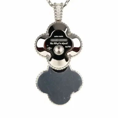 Van Cleef & Arpels Van Cleef & Arpels Alhambra Secret Pendant Watch Necklace Pietersite, Diamonds, 18K White Gold Guilloche | Thumbnail 11 Van Cleef & Arpels Van Cleef & Arpels Alhambra Secret Pendant Watch Necklace Pietersite, Diamonds, 18K White Gold Guilloche | Thumbnail 11