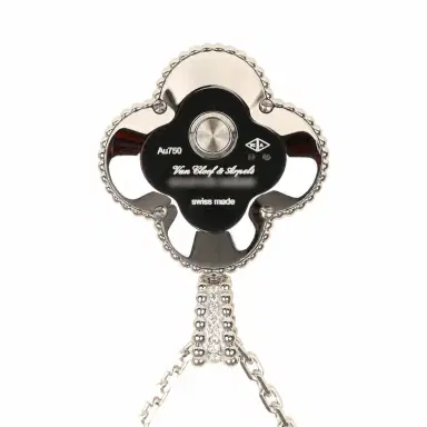 Van Cleef & Arpels Van Cleef & Arpels Alhambra Secret Pendant Watch Necklace Pietersite, Diamonds, 18K White Gold Guilloche | Thumbnail 12 Van Cleef & Arpels Van Cleef & Arpels Alhambra Secret Pendant Watch Necklace Pietersite, Diamonds, 18K White Gold Guilloche | Thumbnail 12