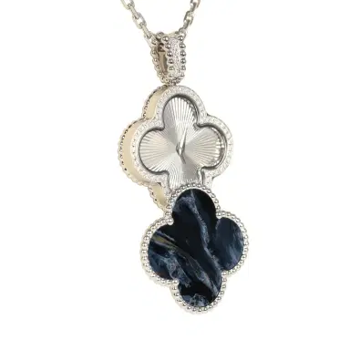 Van Cleef & Arpels Van Cleef & Arpels Alhambra Secret Pendant Watch Necklace Pietersite, Diamonds, 18K White Gold Guilloche | Thumbnail 3 Van Cleef & Arpels Van Cleef & Arpels Alhambra Secret Pendant Watch Necklace Pietersite, Diamonds, 18K White Gold Guilloche | Thumbnail 3