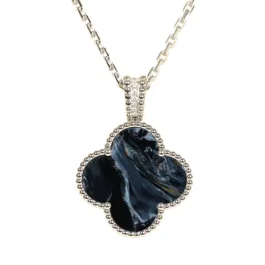 Van Cleef & Arpels Van Cleef & Arpels Alhambra Secret Pendant Watch Necklace Pietersite, Diamonds, 18K White Gold Guilloche | Thumbnail 4 Van Cleef & Arpels Van Cleef & Arpels Alhambra Secret Pendant Watch Necklace Pietersite, Diamonds, 18K White Gold Guilloche | Thumbnail 4