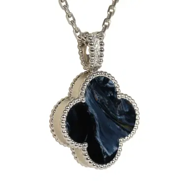 Van Cleef & Arpels Van Cleef & Arpels Alhambra Secret Pendant Watch Necklace Pietersite, Diamonds, 18K White Gold Guilloche | Thumbnail 5 Van Cleef & Arpels Van Cleef & Arpels Alhambra Secret Pendant Watch Necklace Pietersite, Diamonds, 18K White Gold Guilloche | Thumbnail 5