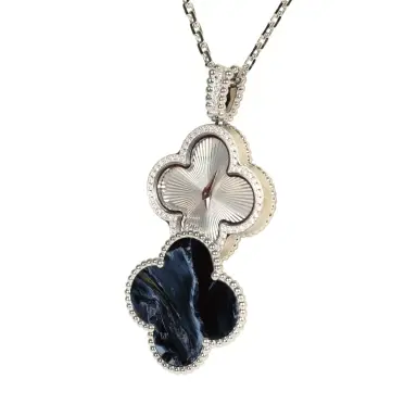 Van Cleef & Arpels Van Cleef & Arpels Alhambra Secret Pendant Watch Necklace Pietersite, Diamonds, 18K White Gold Guilloche | Thumbnail 7 Van Cleef & Arpels Van Cleef & Arpels Alhambra Secret Pendant Watch Necklace Pietersite, Diamonds, 18K White Gold Guilloche | Thumbnail 7