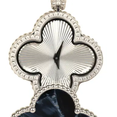 Van Cleef & Arpels Van Cleef & Arpels Alhambra Secret Pendant Watch Necklace Pietersite, Diamonds, 18K White Gold Guilloche | Thumbnail 8 Van Cleef & Arpels Van Cleef & Arpels Alhambra Secret Pendant Watch Necklace Pietersite, Diamonds, 18K White Gold Guilloche | Thumbnail 8