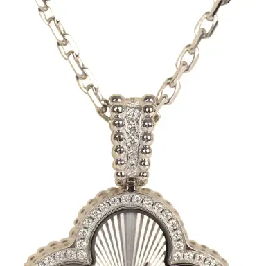 Van Cleef & Arpels Van Cleef & Arpels Alhambra Secret Pendant Watch Necklace Pietersite, Diamonds, 18K White Gold Guilloche | Thumbnail 9 Van Cleef & Arpels Van Cleef & Arpels Alhambra Secret Pendant Watch Necklace Pietersite, Diamonds, 18K White Gold Guilloche | Thumbnail 9