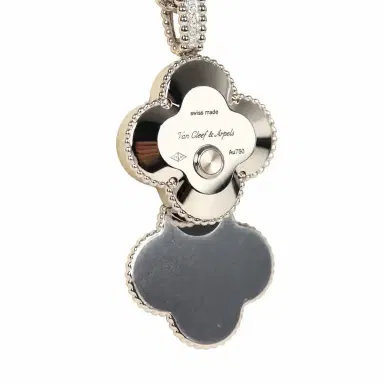 Van Cleef & Arpels Van Cleef & Arpels Alhambra Secret Pendant Watch Necklace Pietersite, Diamonds, 18K White Gold Guilloche | Thumbnail 10 Van Cleef & Arpels Van Cleef & Arpels Alhambra Secret Pendant Watch Necklace Pietersite, Diamonds, 18K White Gold Guilloche | Thumbnail 10